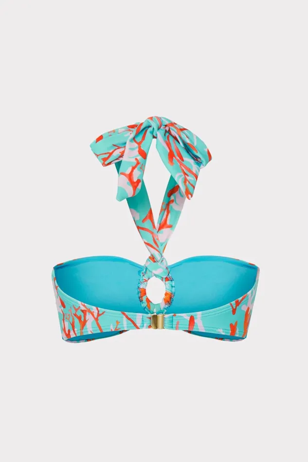 Women Swim and Coverups Milly Monique Bandeau Halter Top Aqua Multi