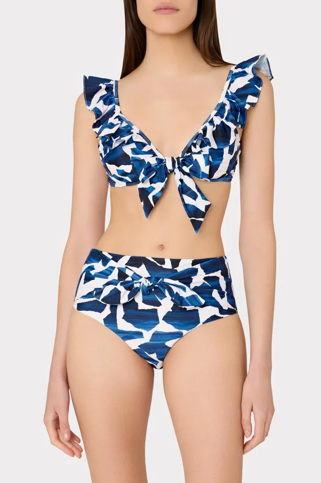Women Swim and Coverups Milly Ocean Puzzle Tie Bikini Bottom Navy Multi