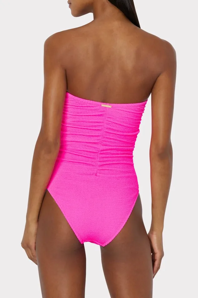 Women Swim and Coverups Milly Textured Ruched One Piece Neon Pink