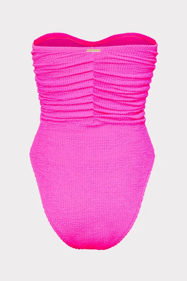 Women Swim and Coverups Milly Textured Ruched One Piece Neon Pink