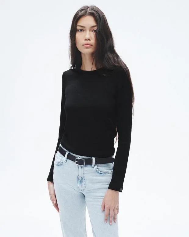 Women TShirts Rag and Bone The Knit Long Sleeve Tee Black
