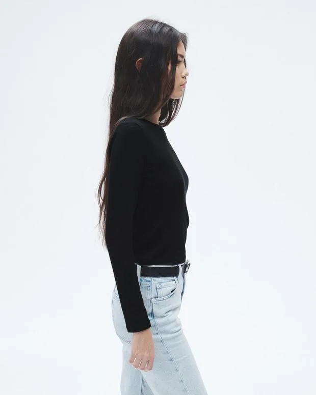 Women TShirts Rag and Bone The Knit Long Sleeve Tee Black