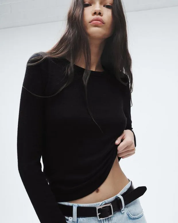 Women TShirts Rag and Bone The Knit Long Sleeve Tee Black