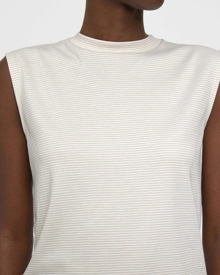 Women TShirts Tank Tops Theory Perfect CutOff Tee In Striped Cotton Jersey Sand Multi