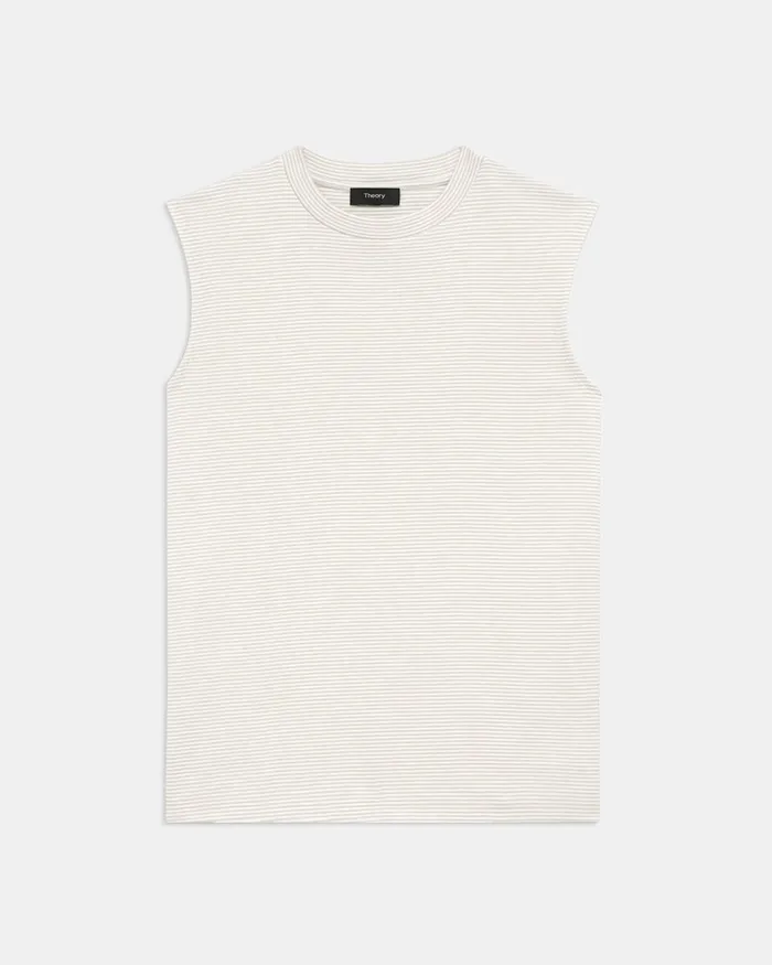 Women TShirts Tank Tops Theory Perfect CutOff Tee In Striped Cotton Jersey Sand Multi