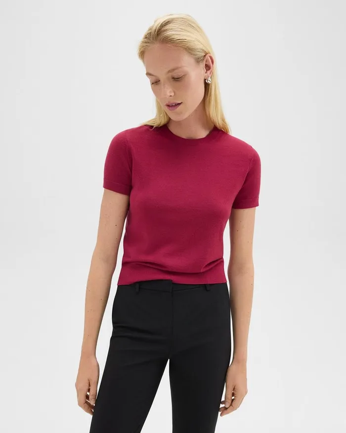 Women TShirts Tank Tops Theory Sweater Tee In Regal Wool Deep Rose