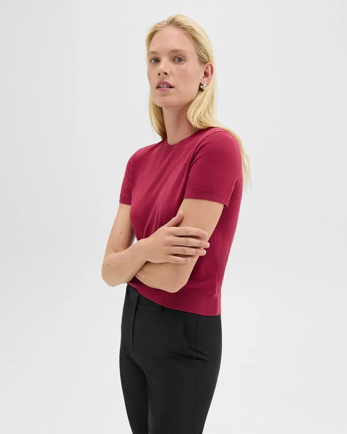 Women TShirts Tank Tops Theory Sweater Tee In Regal Wool Deep Rose