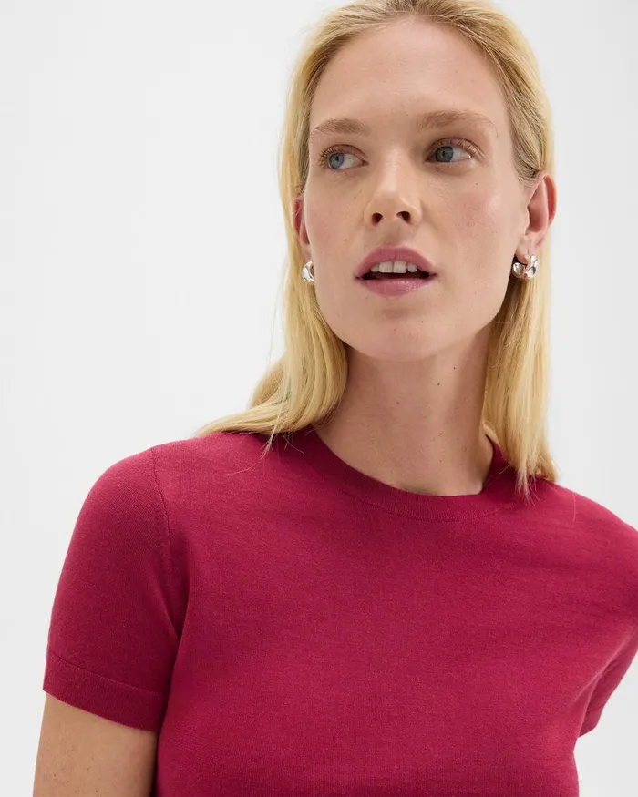Women TShirts Tank Tops Theory Sweater Tee In Regal Wool Deep Rose