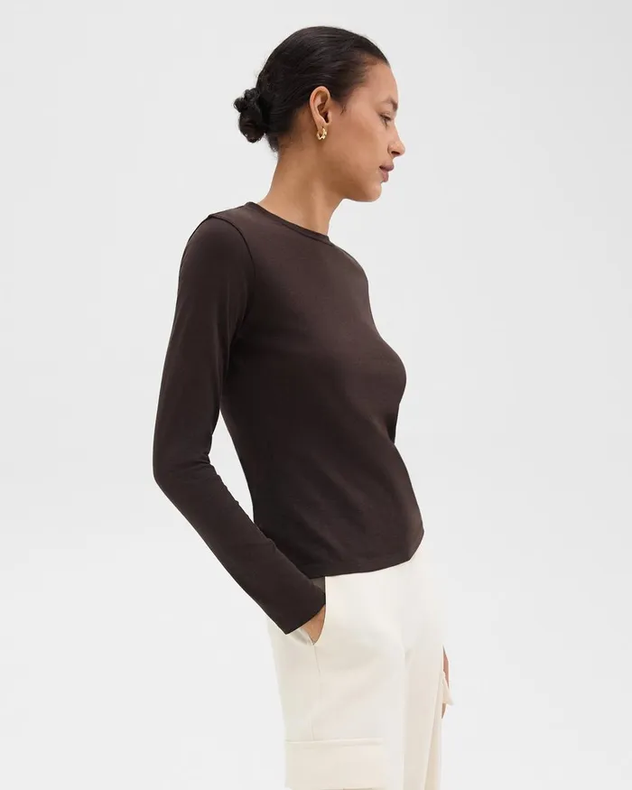 Women TShirts Tank Tops Theory Tiny LongSleeve Tee In Organic Cotton Hickory