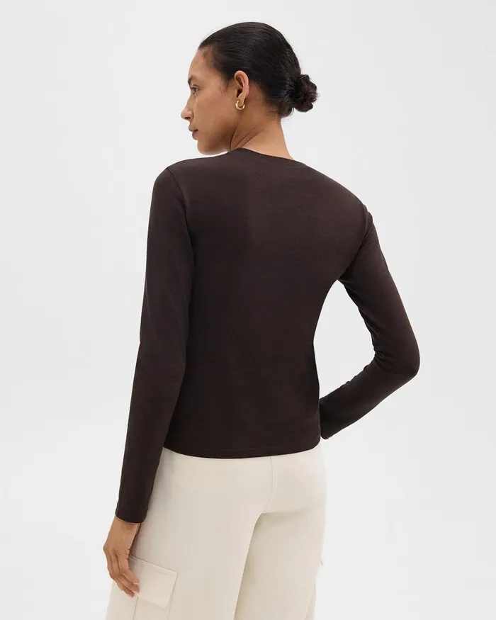Women TShirts Tank Tops Theory Tiny LongSleeve Tee In Organic Cotton Hickory