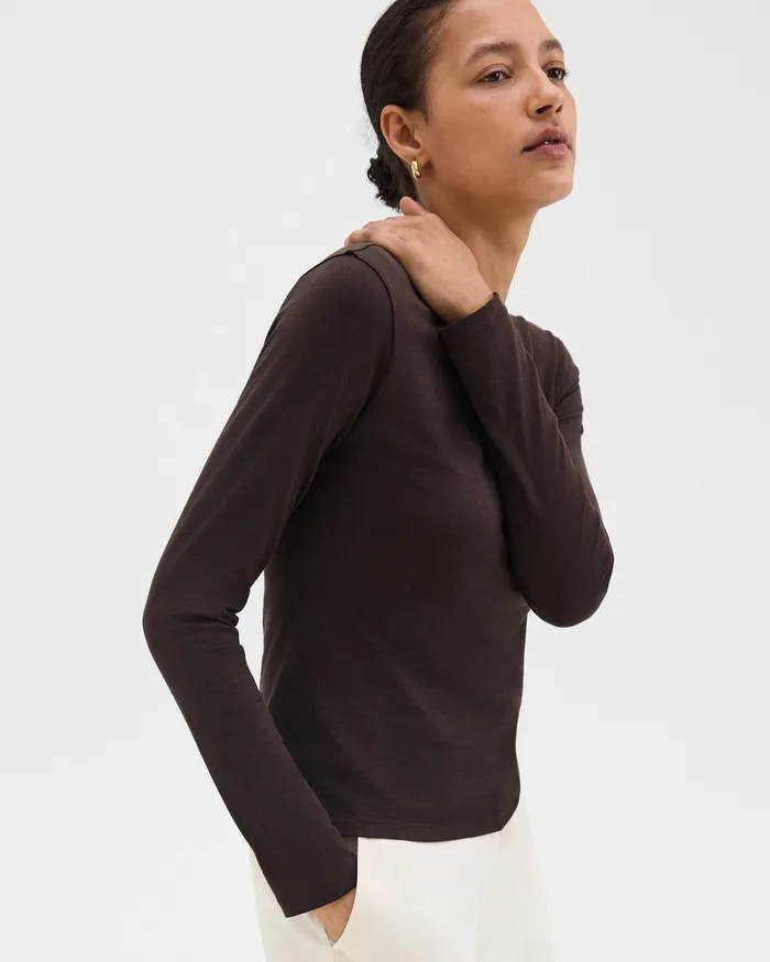 Women TShirts Tank Tops Theory Tiny LongSleeve Tee In Organic Cotton Hickory