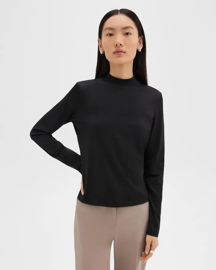 Women TShirts Tank Tops Theory Tiny Mock Neck Tee In Organic Cotton Black
