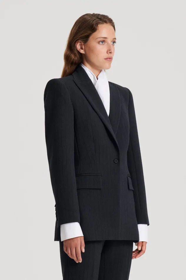 Women TAILORED STRIPE JACKET CHARCOAL Jackets Scanlan Theodore Women TAILORED STRIPE JACKET CHARCOAL Jackets Scanlan Theodore