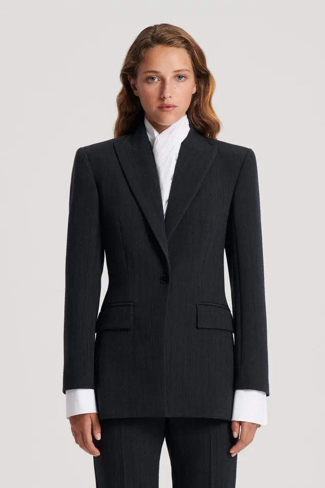 Women TAILORED STRIPE JACKET CHARCOAL Jackets Scanlan Theodore Women TAILORED STRIPE JACKET CHARCOAL Jackets Scanlan Theodore