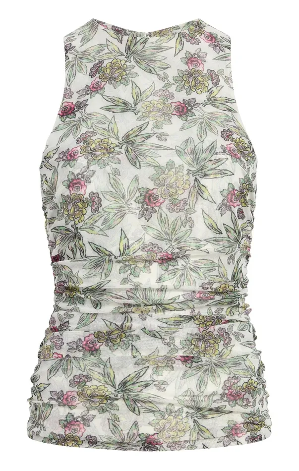 Women Tank Tops and Camisoles Cinq Sept Botanical Floral Dasha Top Ivory Multi