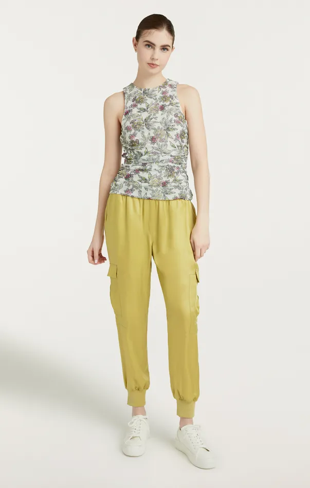 Women Tank Tops and Camisoles Cinq Sept Botanical Floral Dasha Top Ivory Multi