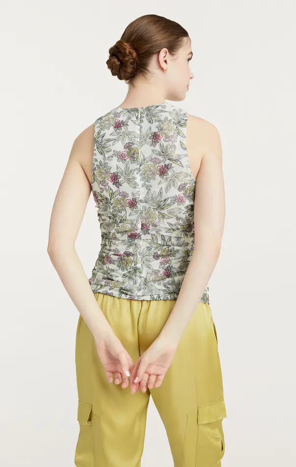 Women Tank Tops and Camisoles Cinq Sept Botanical Floral Dasha Top Ivory Multi