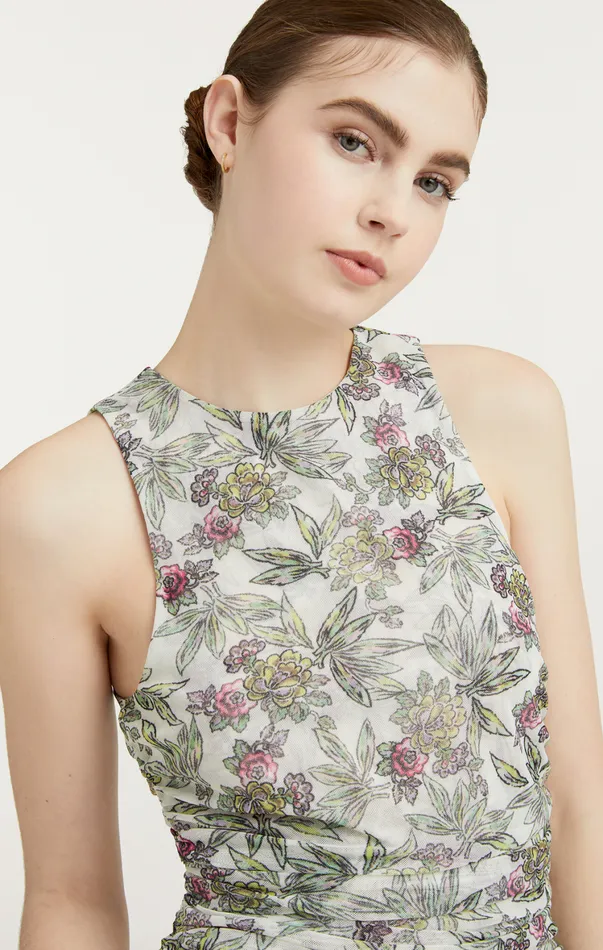 Women Tank Tops and Camisoles Cinq Sept Botanical Floral Dasha Top Ivory Multi