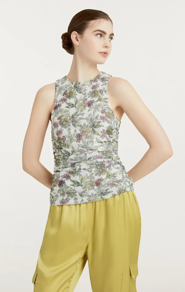 Women Tank Tops and Camisoles Cinq Sept Botanical Floral Dasha Top Ivory Multi