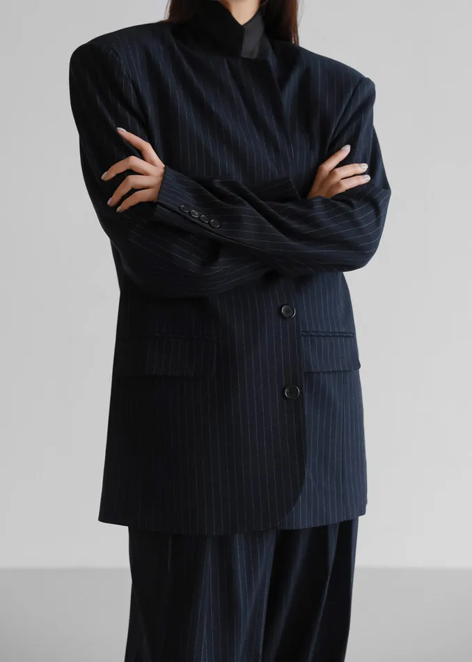 Women Tansy Oversized Blazer 8211 Navy Pinstripe The Frankie Shop Outerwear