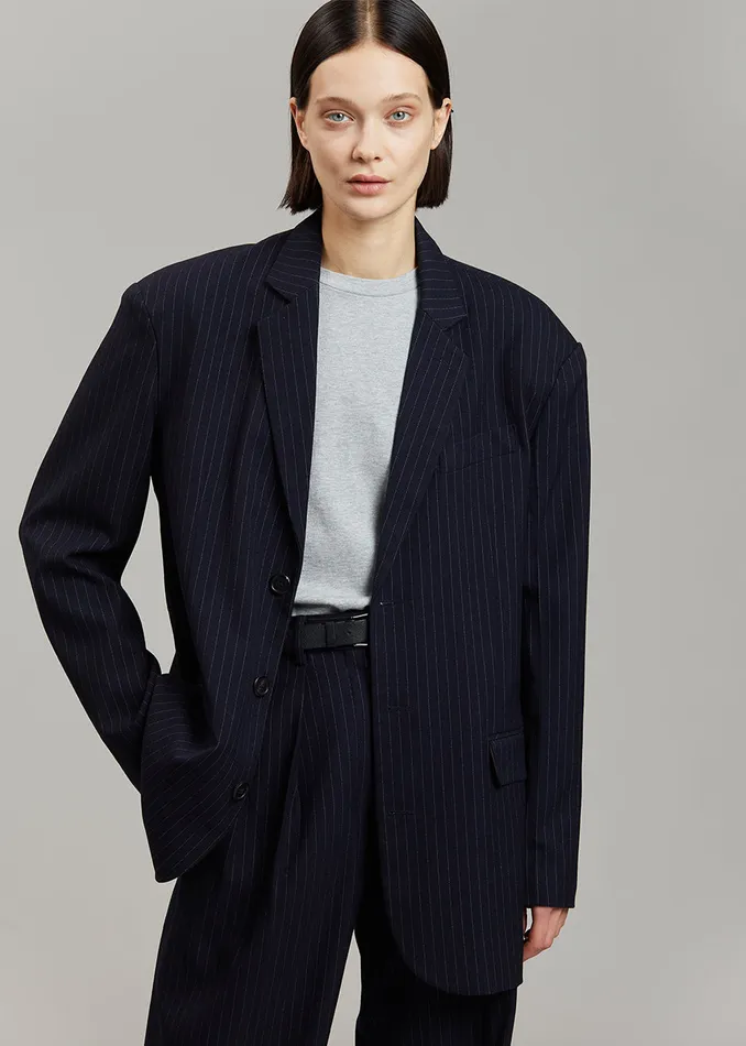 Women Tansy Oversized Blazer 8211 Navy Pinstripe The Frankie Shop Outerwear