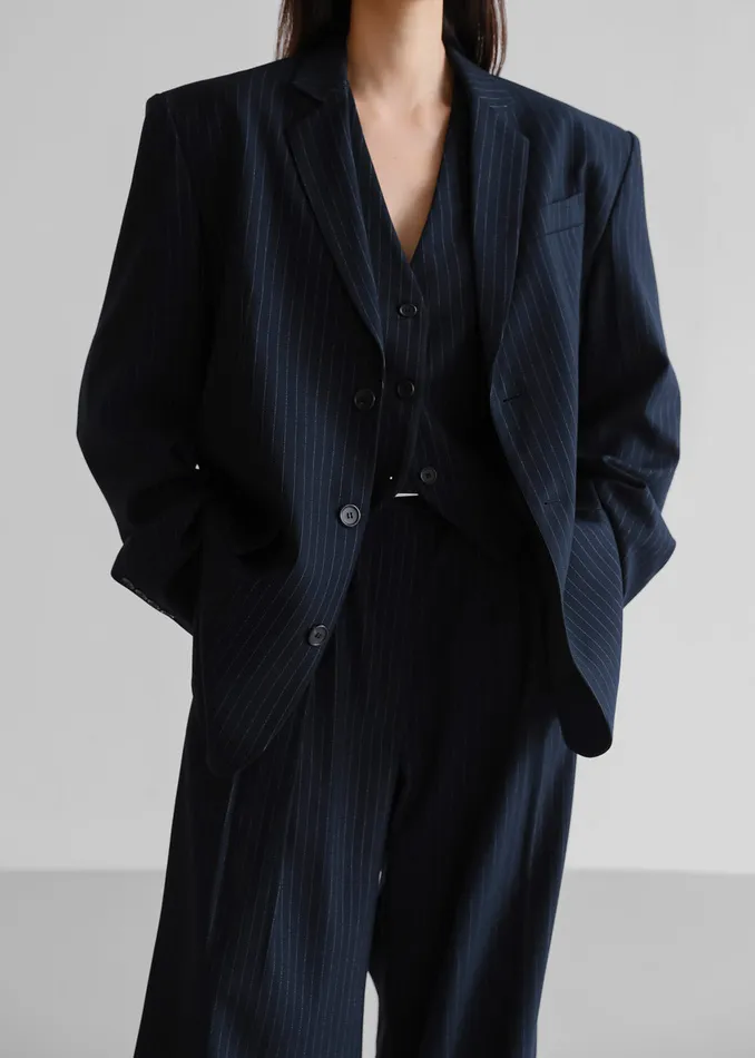 Women Tansy Oversized Blazer 8211 Navy Pinstripe The Frankie Shop Outerwear