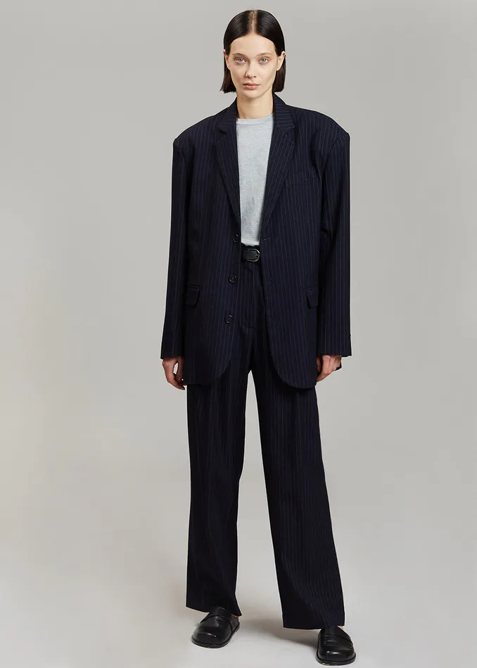 Women Tansy Oversized Blazer 8211 Navy Pinstripe The Frankie Shop Outerwear