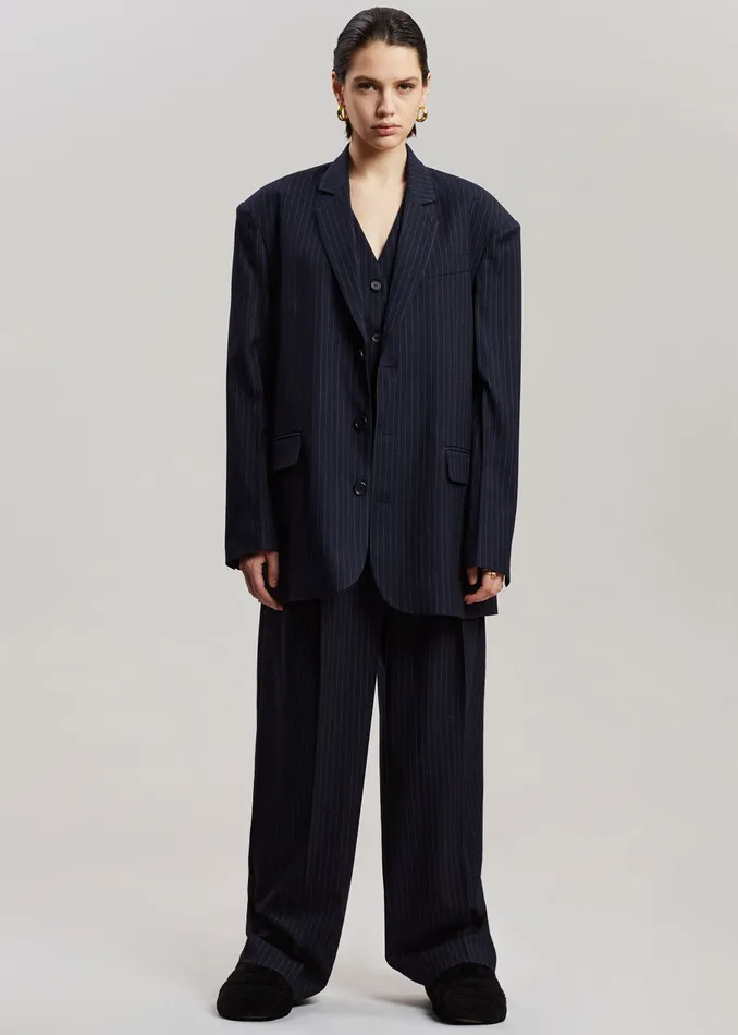 Women Tansy Oversized Blazer 8211 Navy Pinstripe The Frankie Shop Outerwear