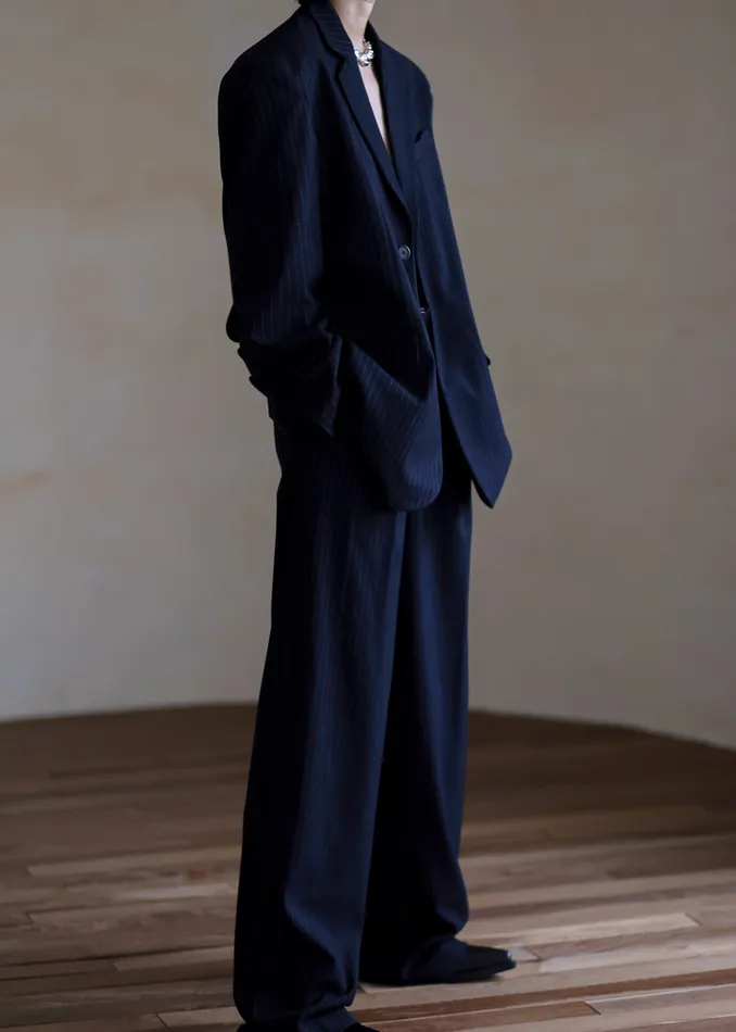 Women Tansy Oversized Blazer 8211 Navy Pinstripe The Frankie Shop Outerwear