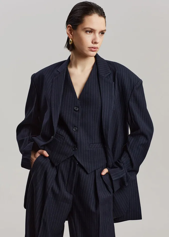 Women Tansy Oversized Blazer 8211 Navy Pinstripe The Frankie Shop Outerwear