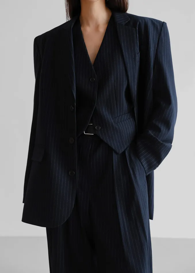 Women Tansy Oversized Blazer 8211 Navy Pinstripe The Frankie Shop Outerwear