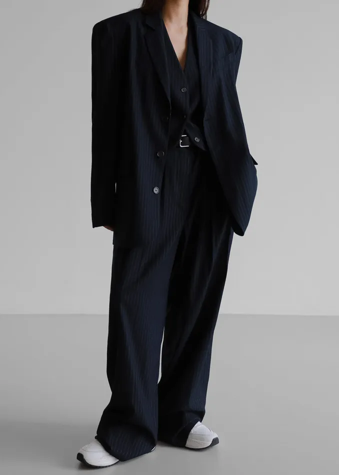 Women Tansy Oversized Blazer 8211 Navy Pinstripe The Frankie Shop Outerwear