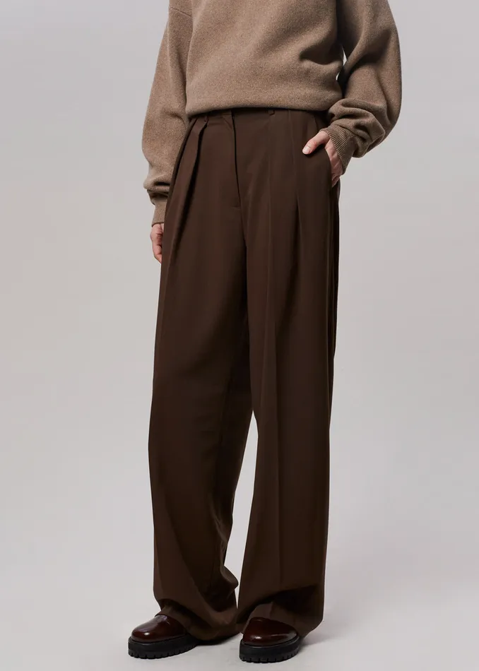 Women Tansy Pleated Trousers 8211 Chocolate The Frankie Shop Bottoms
