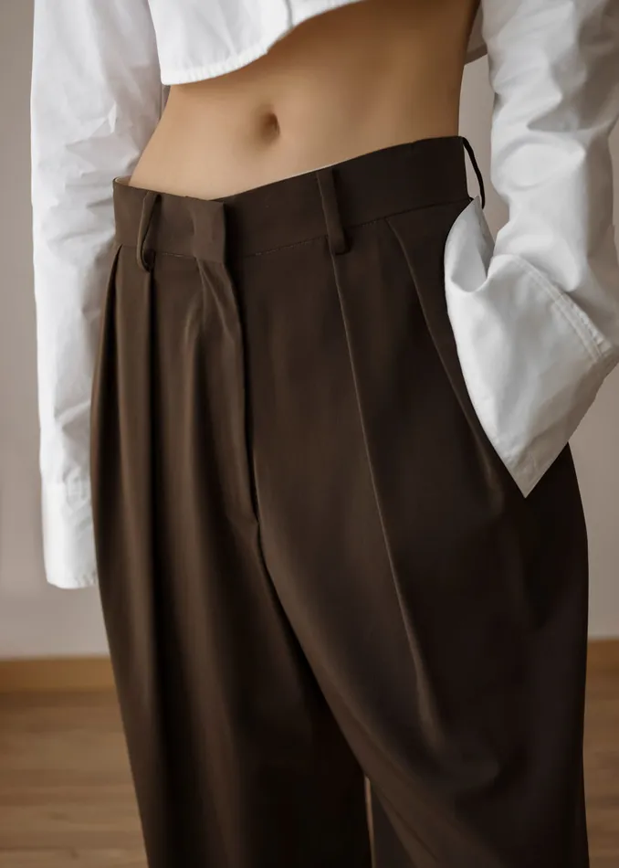 Women Tansy Pleated Trousers 8211 Chocolate The Frankie Shop Bottoms
