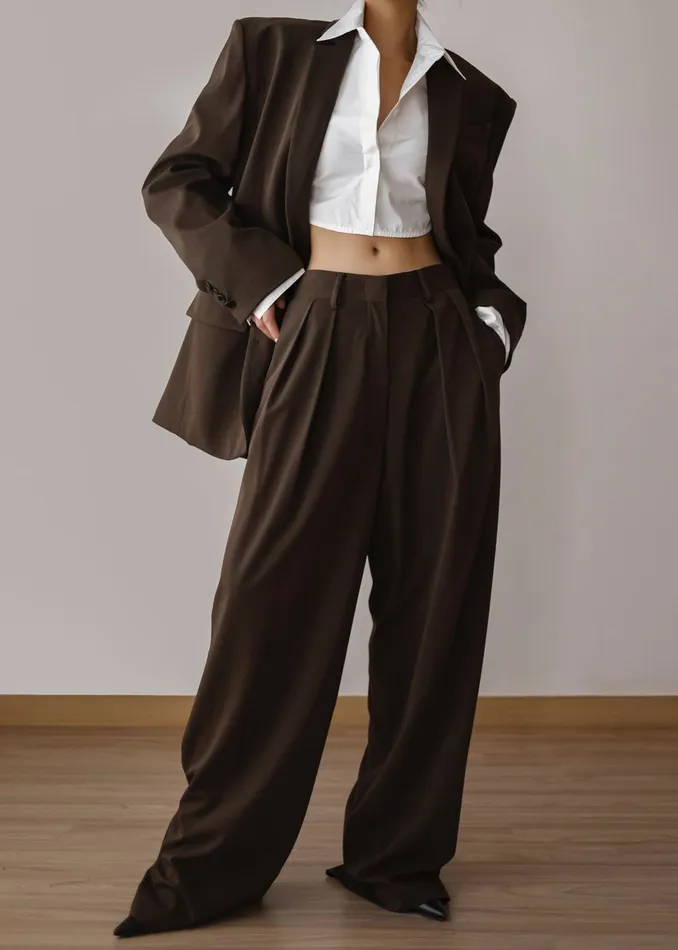 Women Tansy Pleated Trousers 8211 Chocolate The Frankie Shop Bottoms