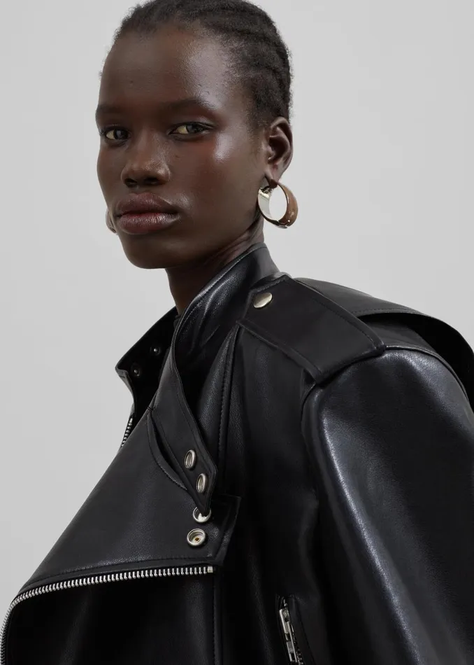Women Teagan Boxy Faux Leather Jacket 8211 Black The Frankie Shop Outerwear