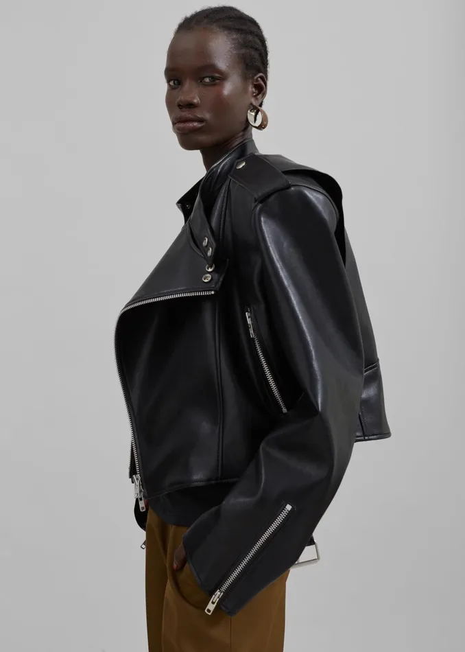 Women Teagan Boxy Faux Leather Jacket 8211 Black The Frankie Shop Outerwear