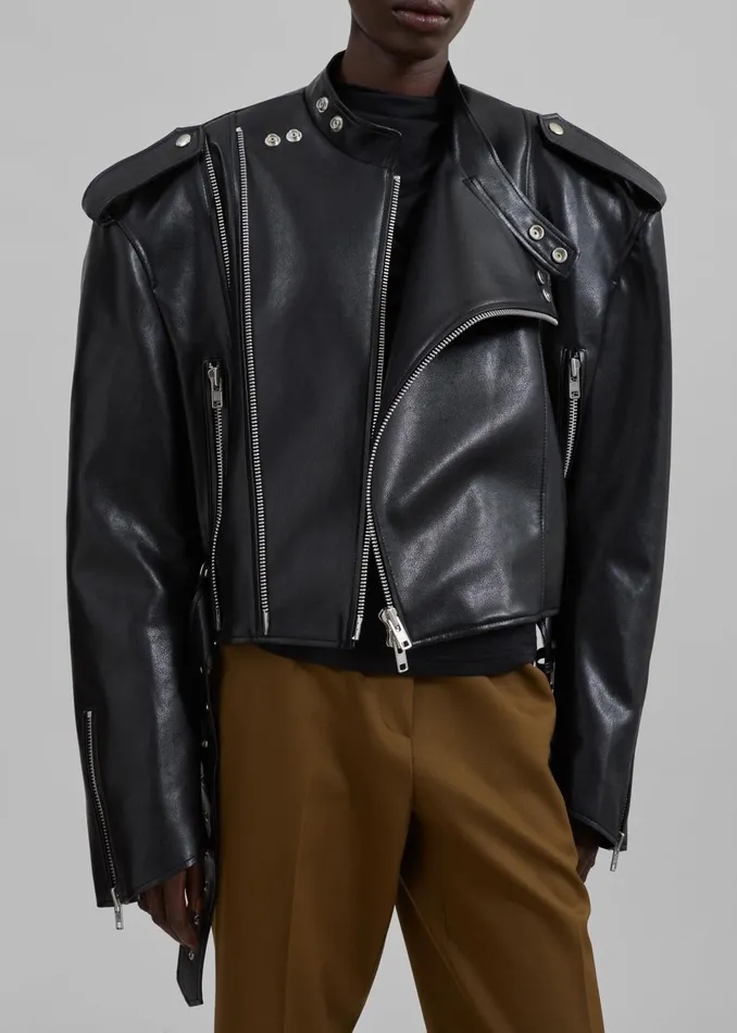 Women Teagan Boxy Faux Leather Jacket 8211 Black The Frankie Shop Outerwear
