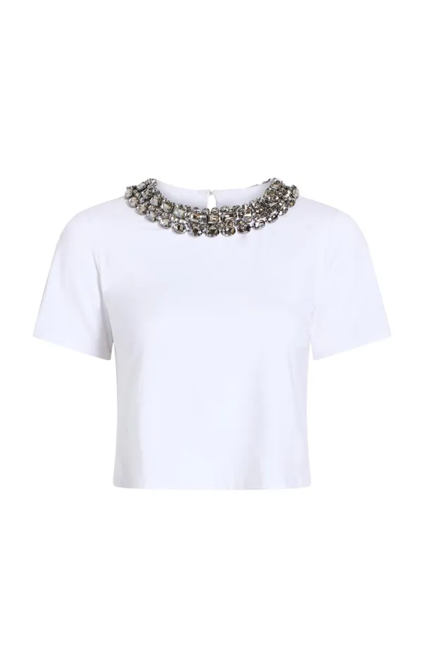 Women Tees and Pullovers Cinq Sept Chunky Necklace Shrunken Tee White
