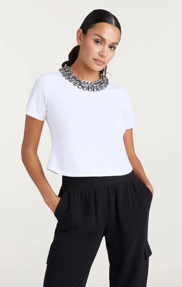 Women Tees and Pullovers Cinq Sept Chunky Necklace Shrunken Tee White
