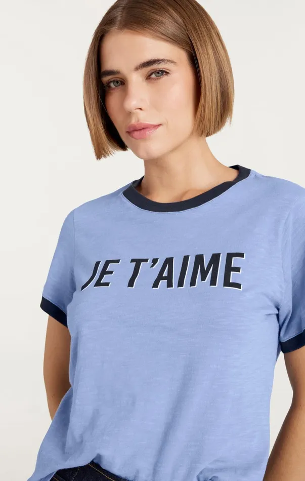 Women Tees and Pullovers Cinq Sept Je Taime Ringer Tee Rustic Blue