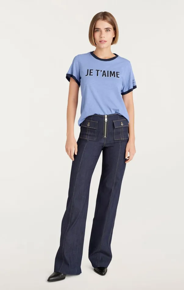 Women Tees and Pullovers Cinq Sept Je Taime Ringer Tee Rustic Blue
