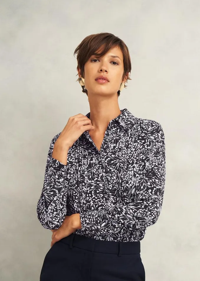 Women Tops Hobbs Astraea Shirt Navy Ivory