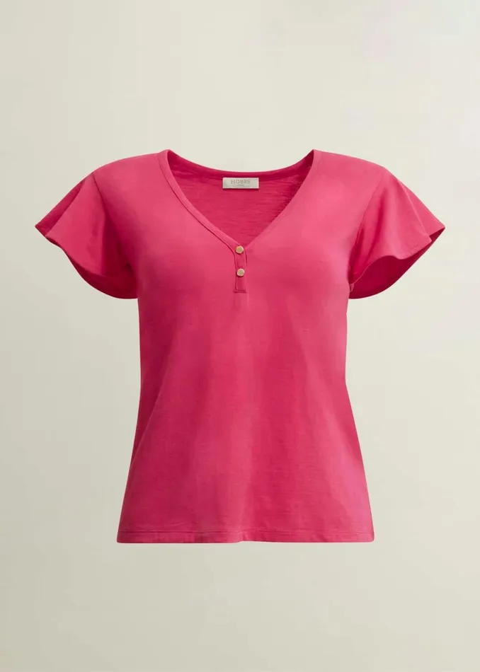 Women Tops Hobbs Pippa Cotton Slub Top Zinnia Pink