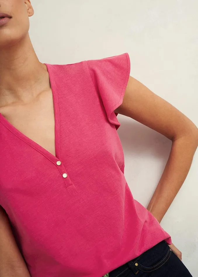 Women Tops Hobbs Pippa Cotton Slub Top Zinnia Pink