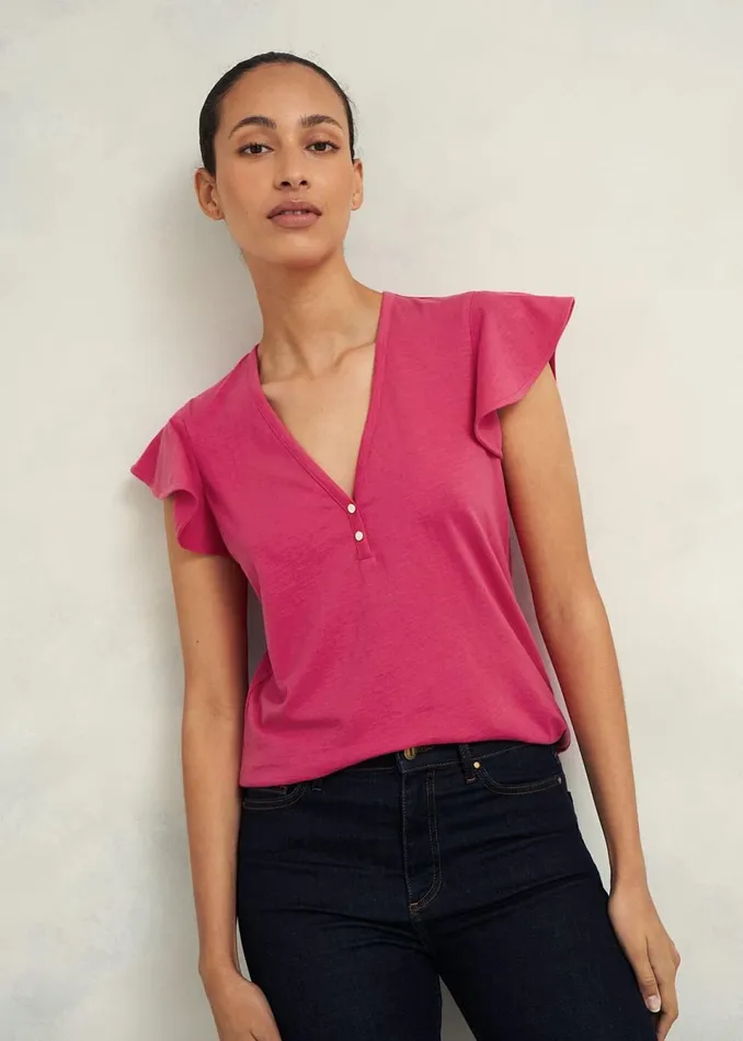 Women Tops Hobbs Pippa Cotton Slub Top Zinnia Pink