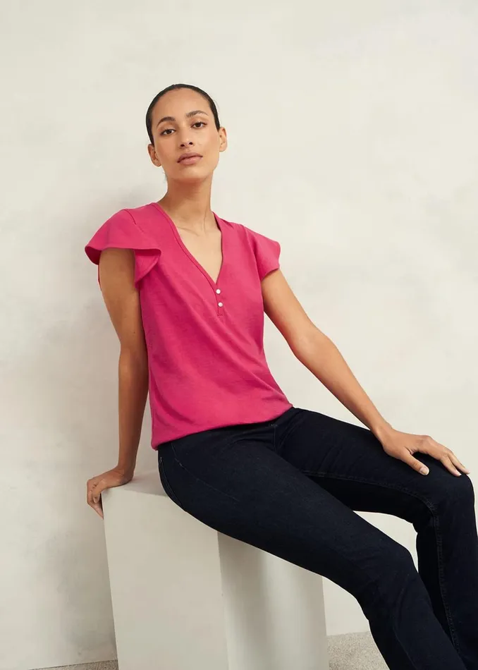 Women Tops Hobbs Pippa Cotton Slub Top Zinnia Pink