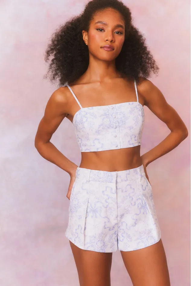 Women Tops LoveShackFancy Isadore Bow Print Cropped Top Blissful Blue