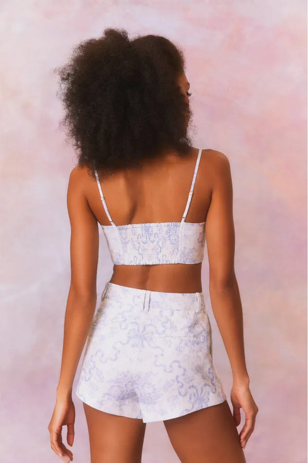 Women Tops LoveShackFancy Isadore Bow Print Cropped Top Blissful Blue