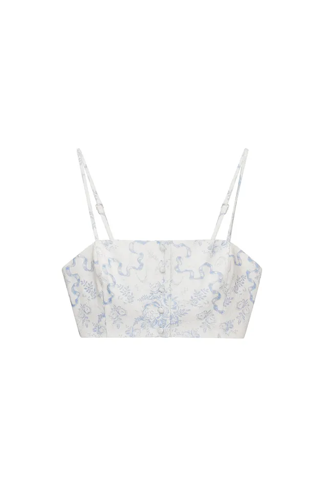 Women Tops LoveShackFancy Isadore Bow Print Cropped Top Blissful Blue
